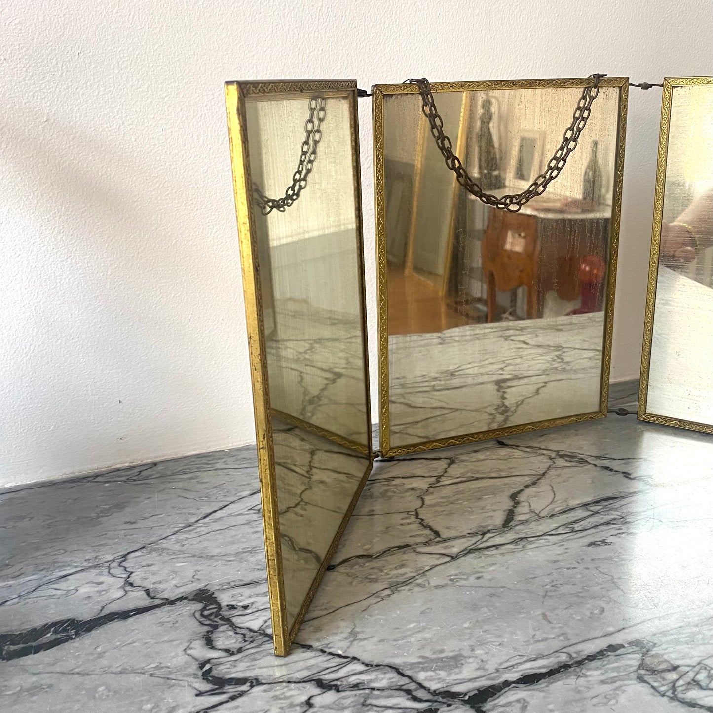 Triptyque miroir de barbier ancien 19e - Les Choses Particulières