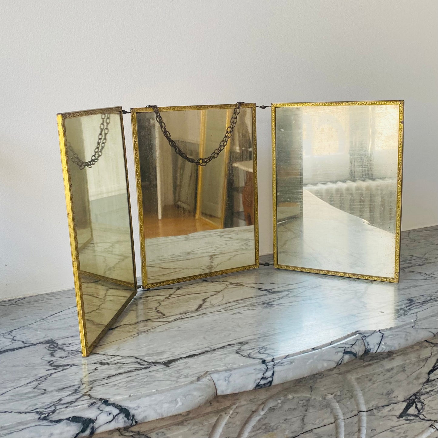 Triptyque miroir de barbier ancien 19e - Les Choses Particulières